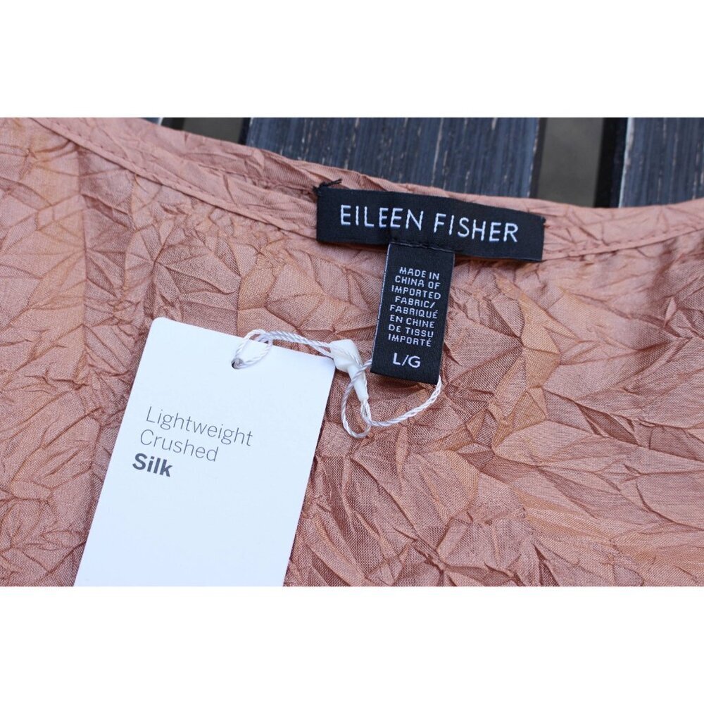 New w/Tags - Eileen Fisher Lightweight Crushed Silk Cami Slipdress, Toffee, Lrg - Picture 2 of 13